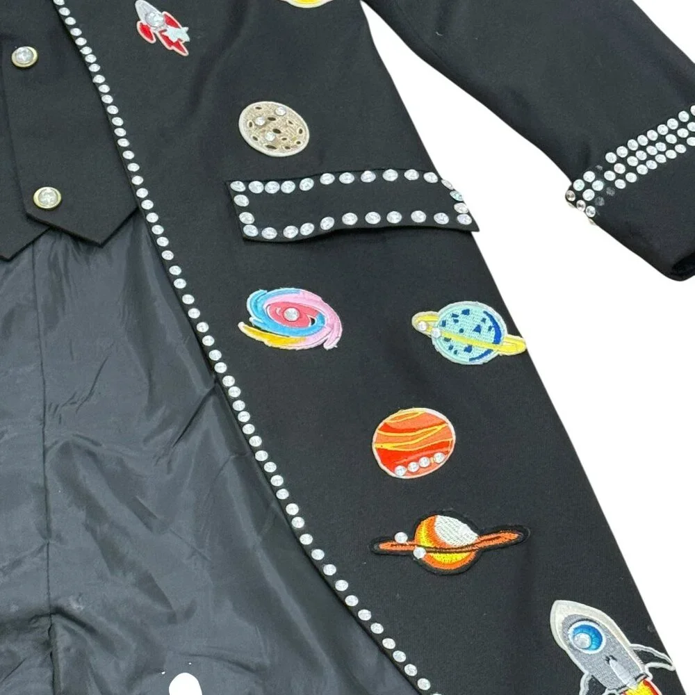 Vintage 1990s Space Appliqué Black Statement Coat - Picture 7 of 11